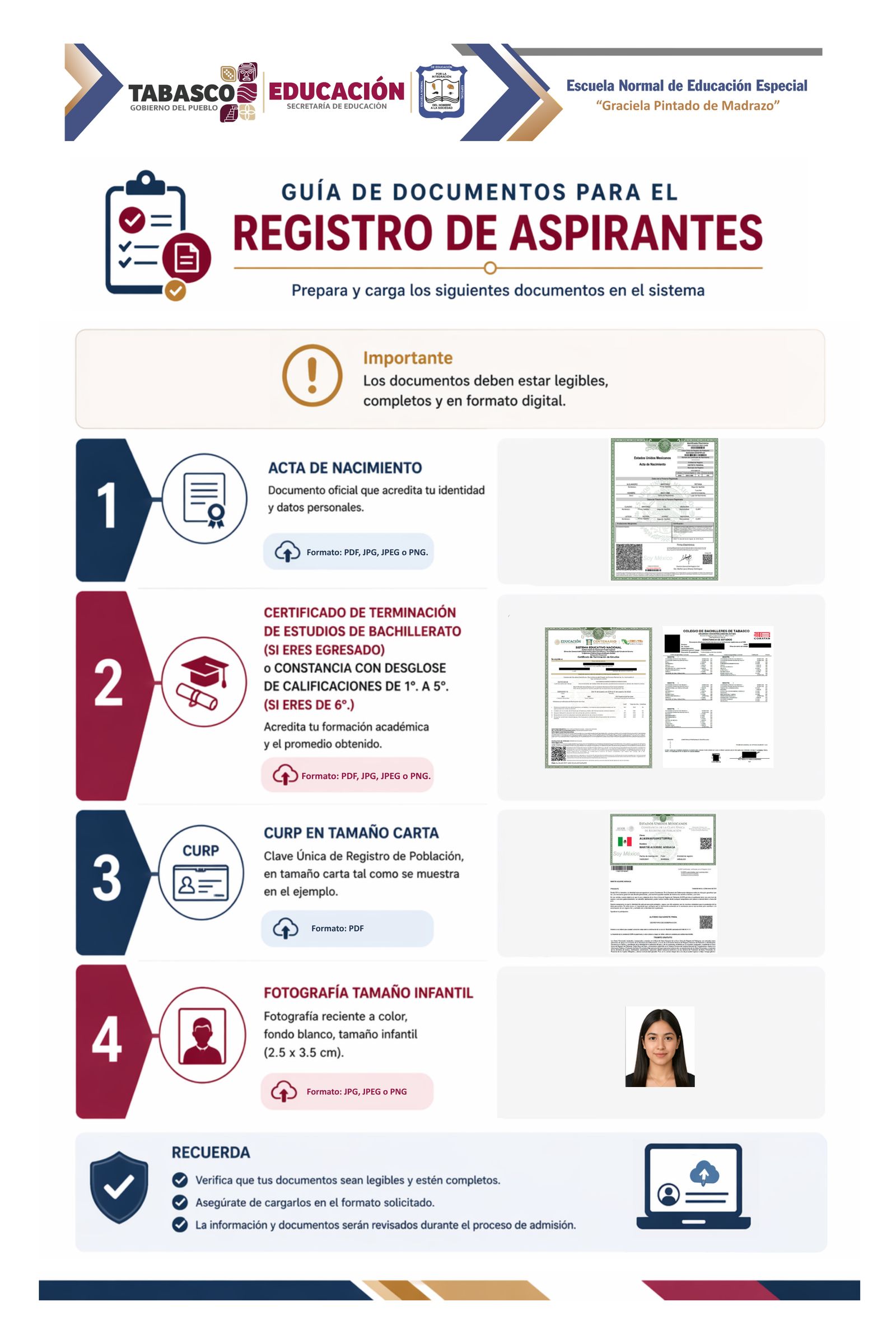 Guía de documentos para el registro de aspirantes